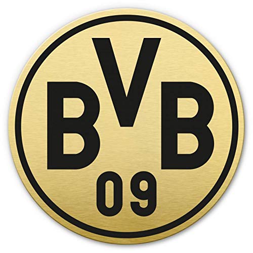 Alu-Dibond mit Goldeffekt BVB Logo Borussia Dortmund Fußball Bundesliga Sport Verein Club rund Wandbild Wanddeko Gold mit Wandhalterung Wall-Art - Ø 35 cm