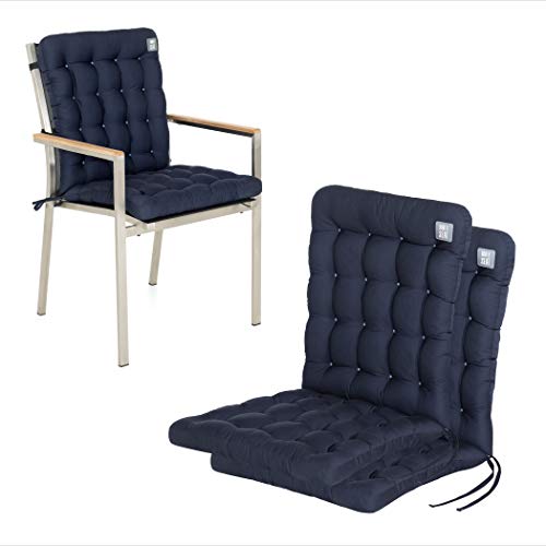 HAVE A SEAT Luxury | Gartenstuhlauflagen - Niedriglehner Polster Auflage, waschbar bei 95°C, Trockner geeignet, Sitzauflage für Gartenstuhl (2er Set - 100x48 cm, Marine-Blau)