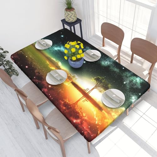 ROOZEE Anime Sky bedruckte rechteckige Tischdecke mit elastischen Kanten, 122 cm, Polyester, wasserdicht, für Esszimmer, Küche, Picknick
