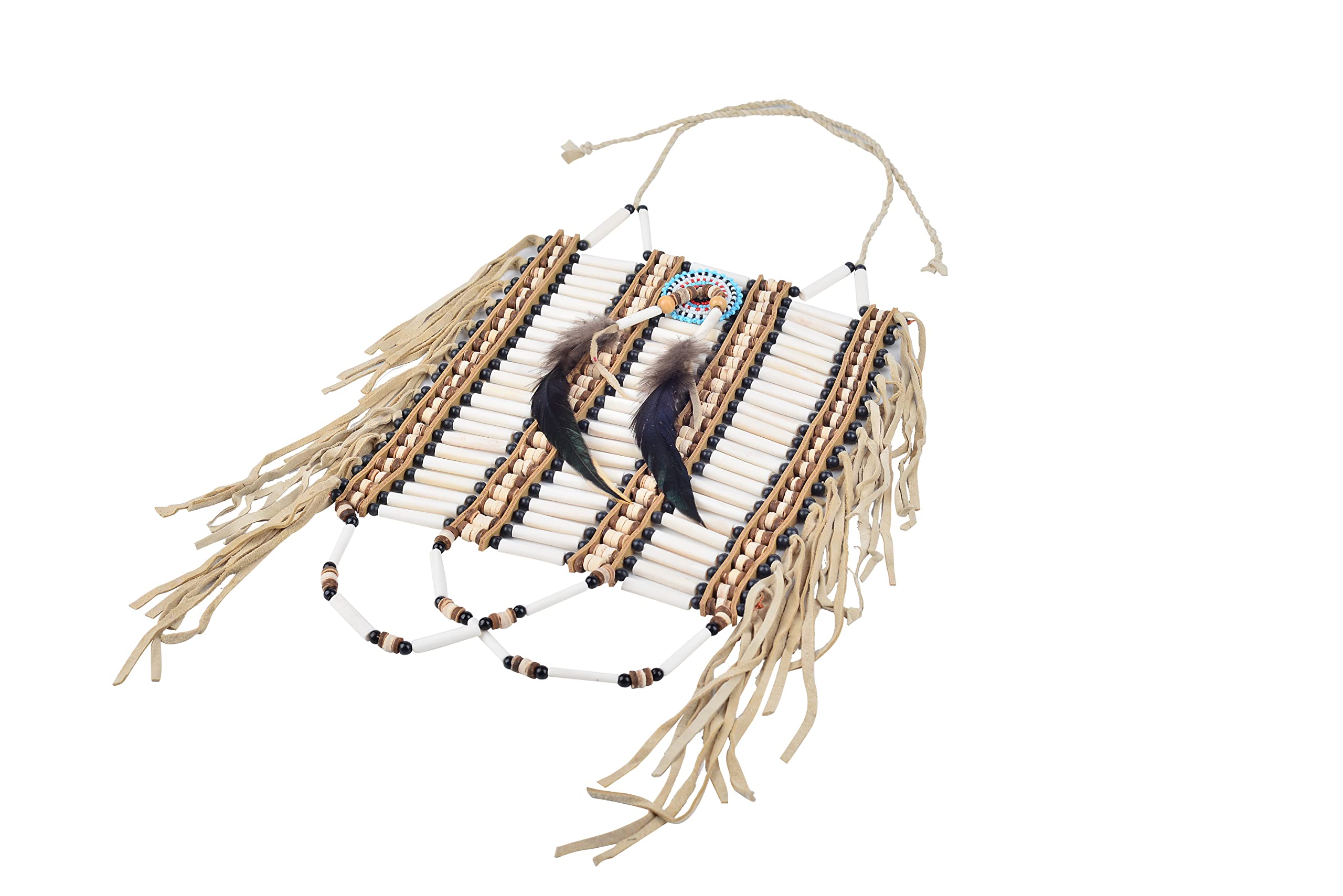 KARMABCN Brustpanzer im indischen Stil, hergestellt aus Knochen und braunem Wildleder, Knochenhalsband, indisch inspiriertes Halsband