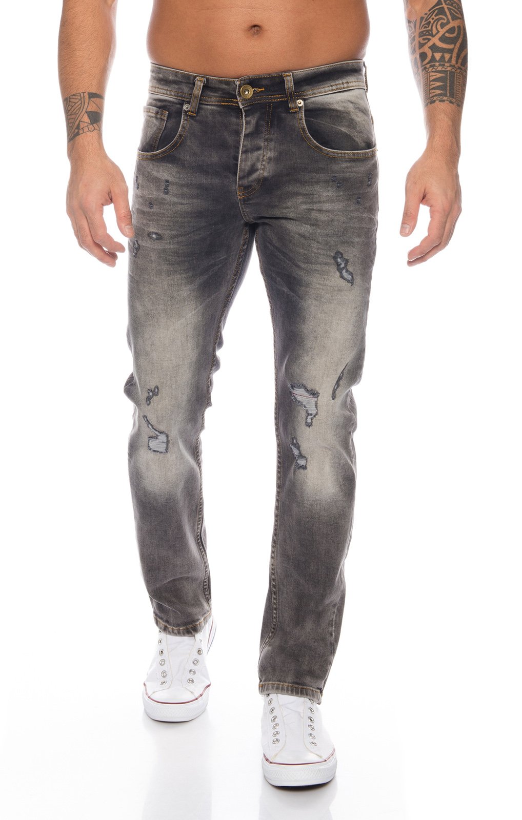 Rock Creek Herren Jeans Destroyed Darkgrey RC-2107 [W32 L30]