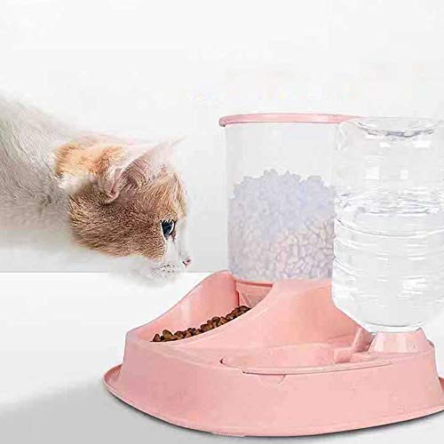 SkVLf Kombination aus automatischem Futterspender und Wasserspender mit großem Fassungsvermögen – perfekt für Katzen und Hunde – rosa Farbe