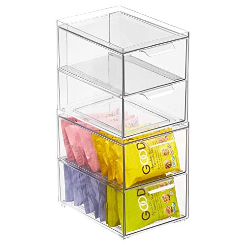 mDesign Schubladenbox – Stapelbox mit 2 Schubladen aus Kunststoff für Küchen- und Kühlschrank – Küchen Organizer für Snacks, Nudeln, Gemüse etc. – 2er-Set – durchsichtig