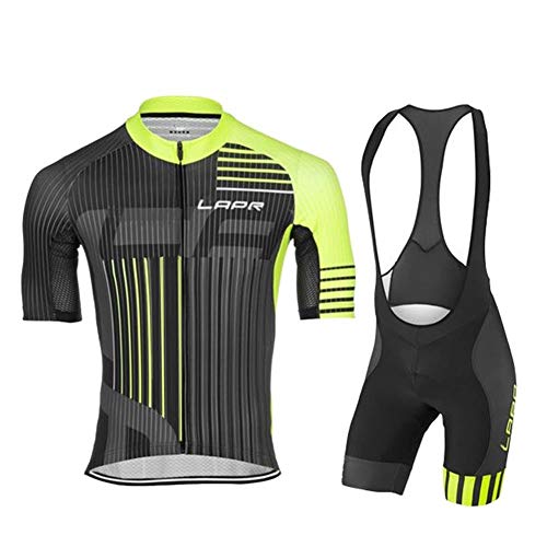 d.Stil Herren Radtrikot Set Kurzarm mit Sitzpolster für MTB Rennrad Fahrrad Jersey + Bib Shorts Radsportanzug M - XXXXL (Schwarz-Grün, M)