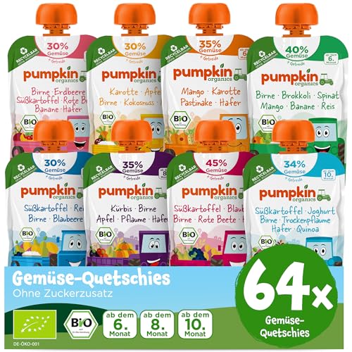 Pumpkin Organics 64er Pack QUERBEET Bio Gemüse Quetschies - Quetschie ohne Zuckerzusatz - Babynahrung für Babys ab dem 10. Monat - Vorratspaket (64x100g)