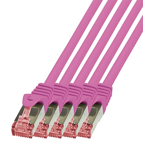 BIGtec LAN Kabel 5 Stück 25m Netzwerkkabel Ethernet Internet Patchkabel CAT.6 Magenta Gigabit SFTP doppelt geschirmt für Netzwerke Modem Router Switch kompatibel zu CAT.5 CAT.6a CAT.7 Stecker