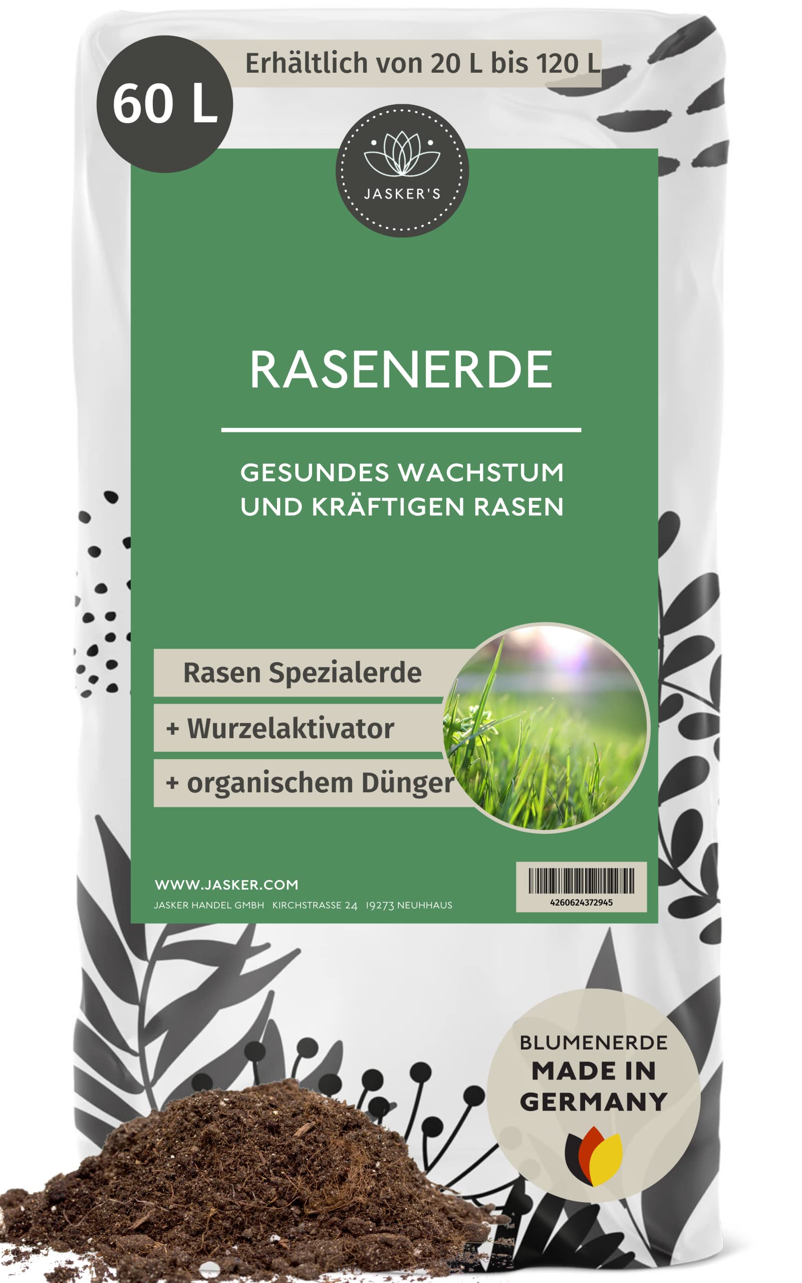 Rasenerde 60 L - 100% Nachhaltig mit Dünger - Rasen-Erde - Rasensubstrat Mischung- Perfekter Mutterboden für Rasen und Garten - Rasenhumus - Erde für Rasen