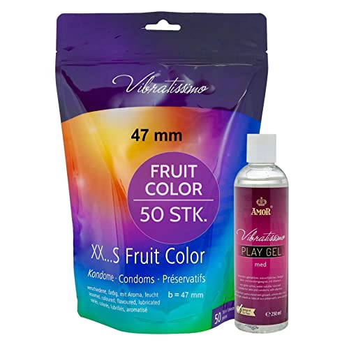 Vibratissimo Kondome 47mm, 50 Stück, farbig und aromatisiert, 250ml Gleitgel