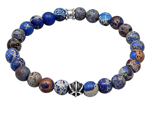 KUZZOI, Armband Herren Achat Blau Beads Oxidiert 925er Silber in dunkelblau, Schmuck für Herren