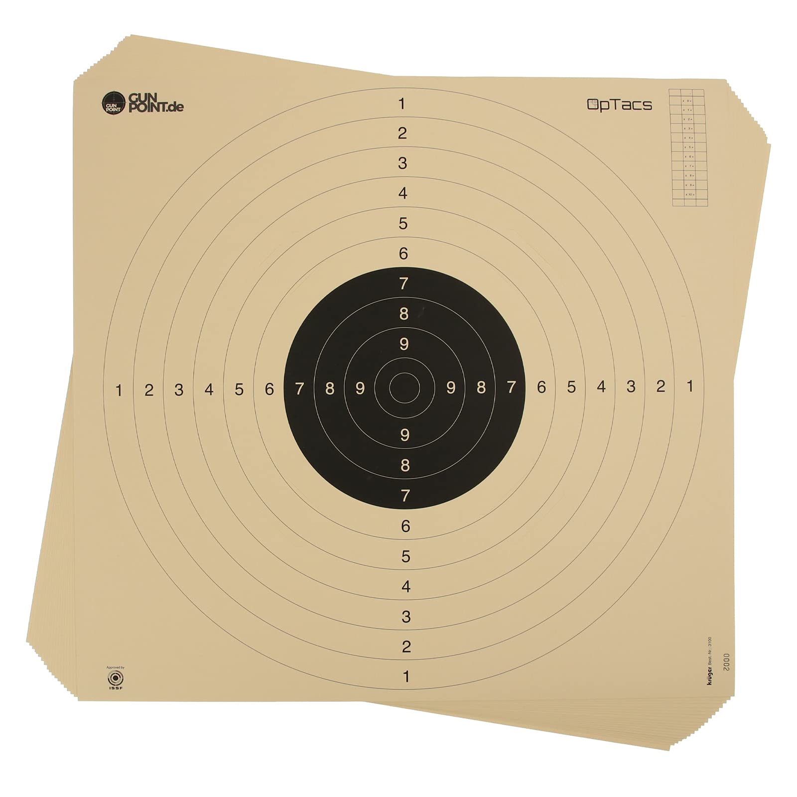 OpTacs 20 Stück Pistolen-/ Kleinkaliberscheibe 55 x 52 cm mit Einsteckschlitz Schießscheiben Pistolenziel Präzisionsscheiben BDS ISFF Wettkampfscheiben