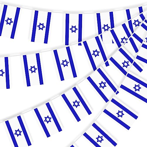 10 m 38 Stück rechteckige Israel-Flaggen Wimpel Banner – Mini israelische Schnur Banner Flagge, blau-weiße Wimpelkette Banner für drinnen und draußen, Nationalfeiertag, Stolz, israelische Themen,