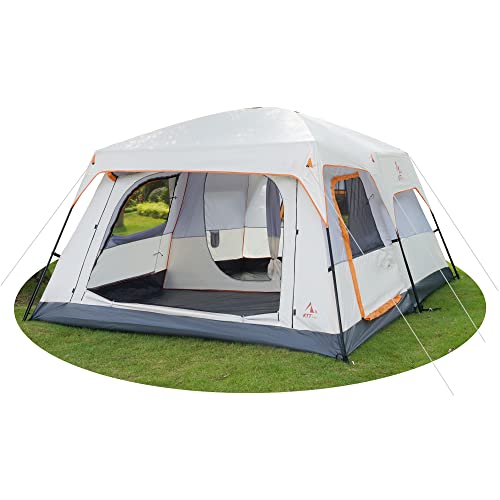 KTT Extra großes Zelt für 10–12 Personen (B), Familienhüttenzelte, 2 Zimmer, gerade Wand, 3 Türen und 3 Fenster mit Netz, wasserdicht, doppellagig, großes Zelt für Outdoor, Picknick, Camping,