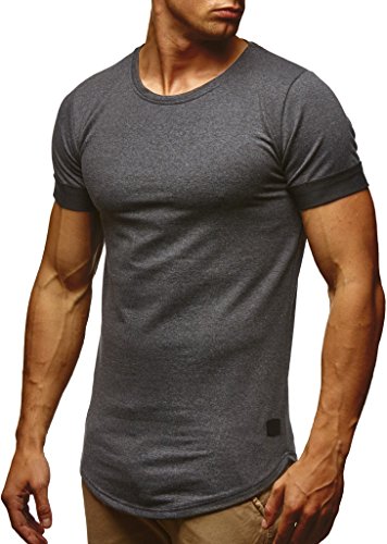 Leif Nelson Herren Sommer T-Shirt Rundhals-Ausschnitt Slim Fit Baumwolle-Anteil Moderner Männer T-Shirt Crew Neck Hoodie-Sweatshirt Kurzarm lang LN6368 Anthrazit X-Large