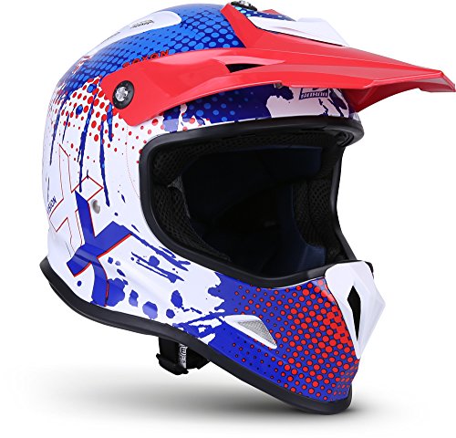 SOXON® SKC-33 "Fusion White Blue" · Kinder-Cross-Helm · Motorrad-Helm MX Cross-Helm MTB BMX Quad · ECE Schnellverschluss SlimShell Tasche XS (51-52cm)