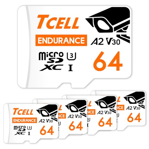 TCELL High Endurance 64 GB microSDXC-Speicherkarte mit Adapter, A2, UHS-I U3, V30, 4K, Micro-SD-Karte, Lesen/Schreiben bis zu 100/80 MB/s, Full HD Microsd für Dashcams, Cams, Überwachung, CCTV