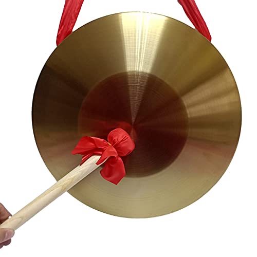 RUIMI MI Gong Percussion Instrumente, Bronze Chau Gongs mit 42 cm, chinesischer Kupfer-Feng-Gong mit Holzschlägel, Eastar Gong großer Gong Schreibtisch-Gong mit Schlägel und rotem Band