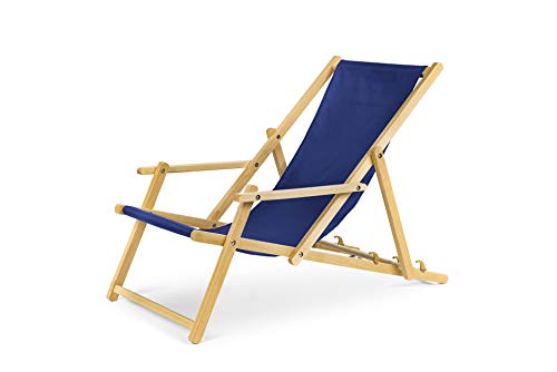 IMPWOOD Gartenliege Strandliege mit Armauflagen und Absicherungssystem Liegestuhl aus Buchenholz klappbar Holz-Liegestuhl blau