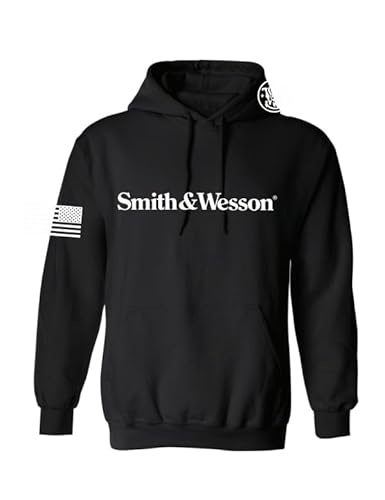 Smith & Wesson Offizielles Lizenzprodukt für Herren, langärmelig, einfarbig, grafischer Hoodie mit amerikanischer Flagge und S&W Logo Pullover Sweatshirt, Schwarz, X-Large
