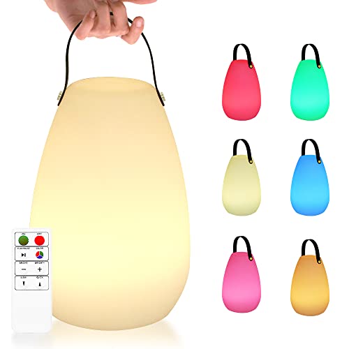 Tragbare Akku Outdoor Lampe, intelligente Tischleuchte Wasserdichtes mit Fernbedienung, Mehrfarbiges dimmbares USB wiederaufladbare campinglampe nachtlampe, für Schlafzimmer, Wohnzimmer(L)…