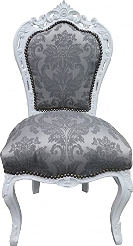 Casa Padrino Barock Esszimmer Stuhl Grau Muster/Weiss ohne Armlehnen - Antik Möbel - Limited Edition