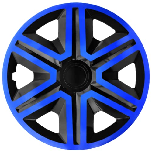 Ohmtronixx Action Radkappen 14 Zoll 4er Set, schwarz/blau, Radzierblenden aus ABS Kunststoff