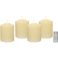 LED Kerzen 4 Stück Stumpenkerze Echtwachs Elfenbein Weiß flackernd Fernbedienung