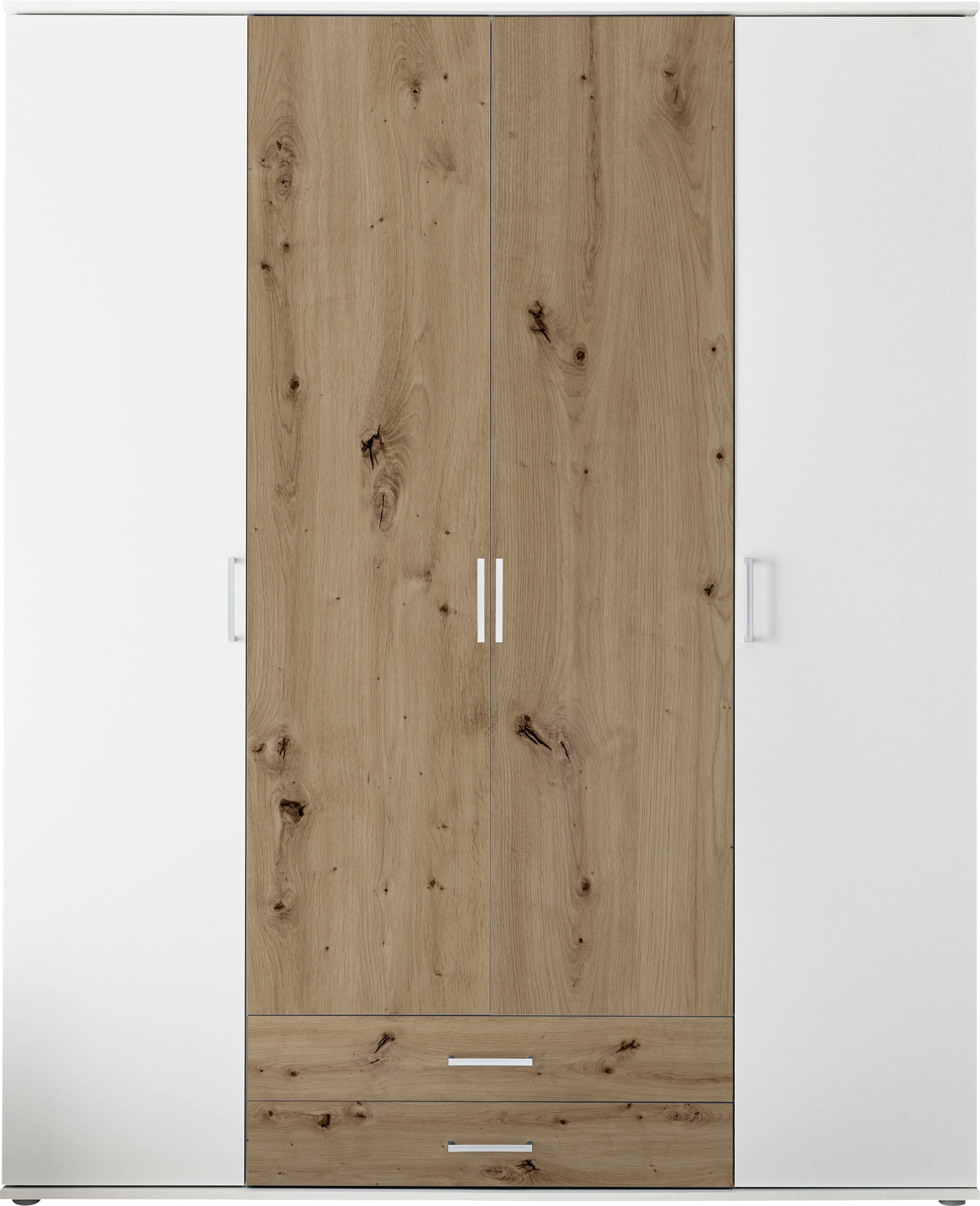 MARBURG Kleiderschrank in Weiß, Artisan Eiche Optik - Vielseitiger Drehtürenschrank 4-türig für Ihr Schlafzimmer - 160 x 196 x 54 cm (B/H/T)