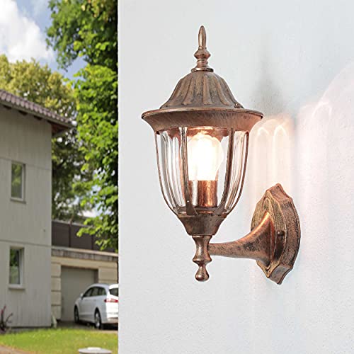 Rustikale Außenwandleuchte Kupfer Antik E27 wetterfest H:35cm Gartenbeleuchtung Balkon Haustür Hof