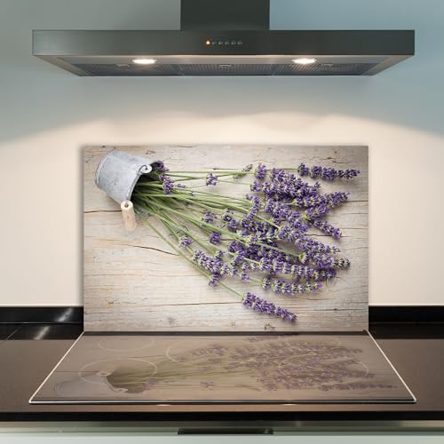 DAMU | Ceranfeldabdeckung 1 Teilig 80x52 cm Herdabdeckplatten aus Glas Blumen Violett Elektroherd Induktion Herdschutz Spritzschutz Glasplatte Schneidebrett