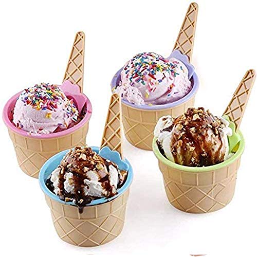 Eisschale und Löffel Kinder Set 4 Sätze ,für Festliche Party Favor Kids Geschenk Wiederverwendbare Dessertschalen,Eisschälchen, Eisbecher,Eisschüssel, Schüssel bunt (6 x 4er Set (24 Stück))