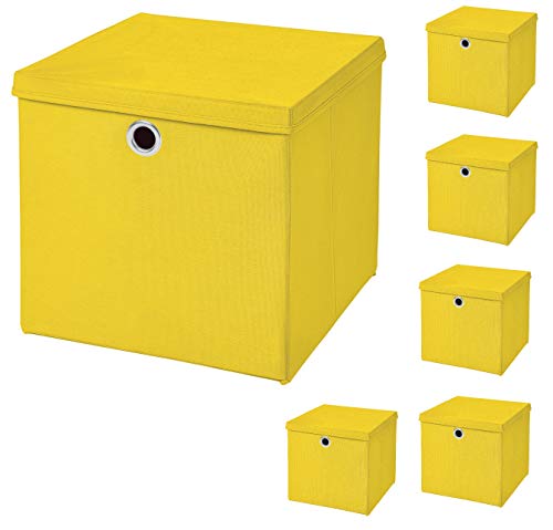 StickandShine 6er Set Gelb Faltbox 28 x 28 x 28 cm Aufbewahrungsbox faltbar mit Deckel