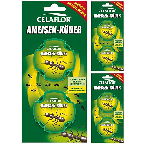 Celaflor Ameisen-Köder - mit schneller und zuverlässiger Nestwirkung - 3x 2 Dosen - Mit Gratis Gardopia Zeckenzange