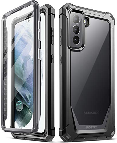 POETIC Guardian Hülle für Samsung Galaxy S21 5G 6,2 Zoll, Eingebaute Displayschutzfolie Arbeit mit Fingerabdruck-ID, Bumper Case 360 Grad Handyhülle Stoßfest Ganzkörper-Schutzhülle Cover, Schwarz