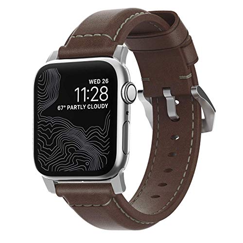 NOMAD Strap NM1A4RST00 Traditional Leather Brown/Connector Silver für Apple Watch 42mm 44mm