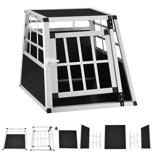Juskys Alu Hundetransportbox M - 69×54×51 cm - Auto Hundebox robust & pflegeleicht — Gittertür verschließbar — Aluminium Transportbox für Hunde