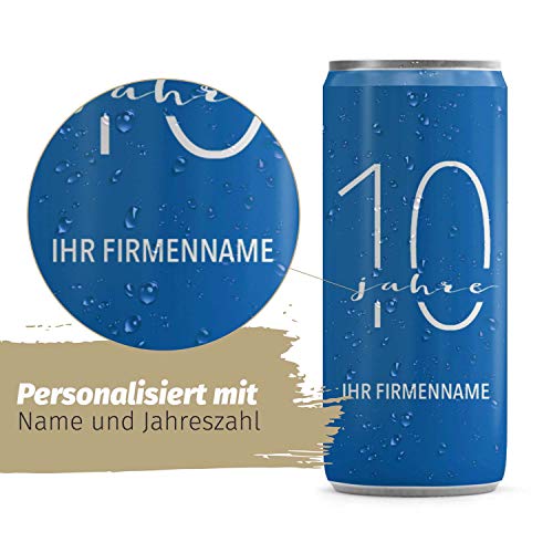 24 Sektdosen Firrmenfeier personalisiert mit Namen der Firma - 24 x 200ml - Inkl. Einwegpfand - Gastgeschenk Geschenk Gäste zur Firmenfeier – blau weiß