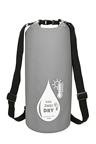 Troika 1-2-Dry Bag – RUC03/GY – Outdoor-Rucksack mit Kühlfunktion und Roll-Top – für Wassersport, Angeln, Schwimmen, Wandern, Camping – wasserdicht – PVC, Tarpaulin – grau, weiß