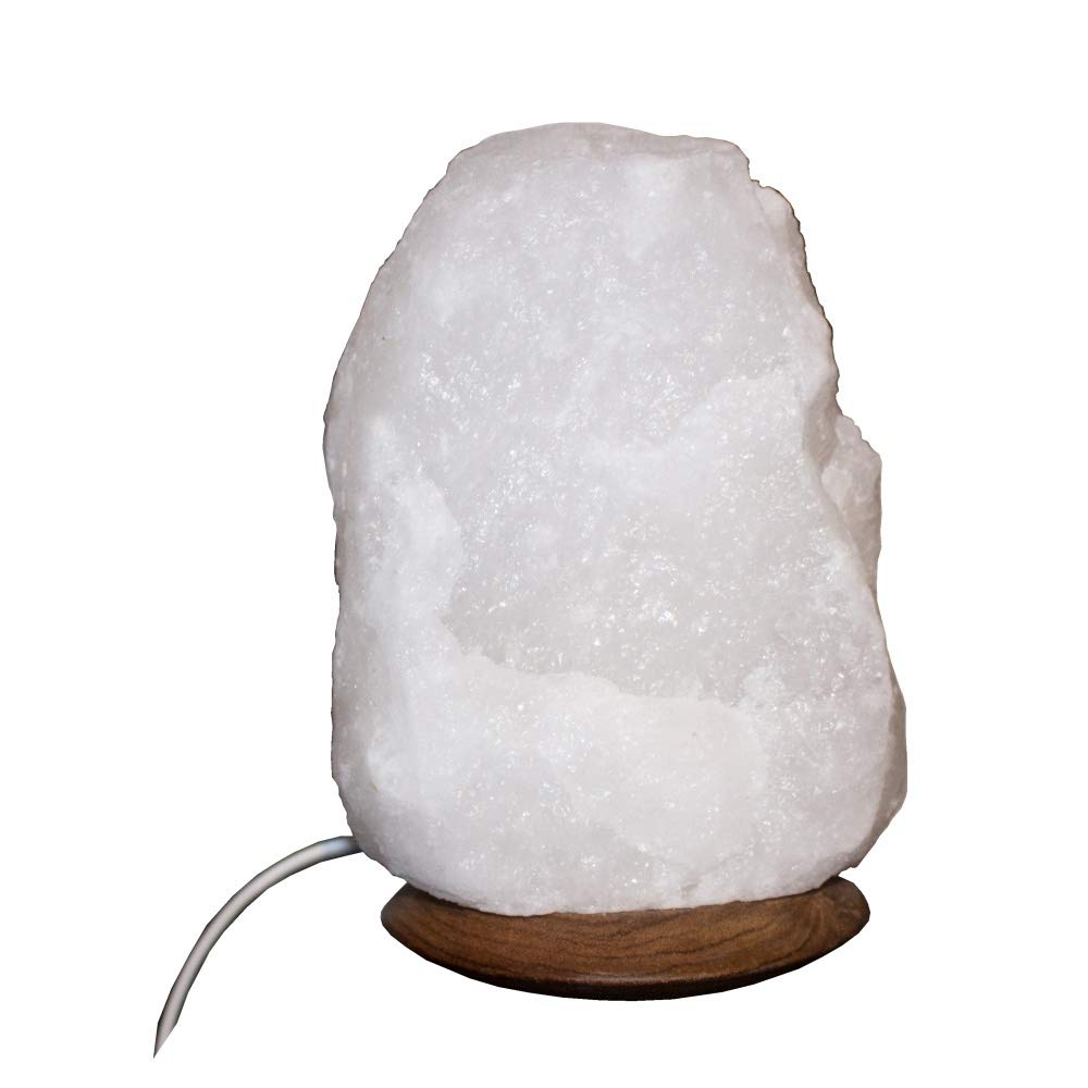 Annastore Salzlampe aus weißem oder grauem Salzkristall - Erstklassige Qualität - Punjab Pakistan - Frei von Umweltbedingten Giften (Weiß 2-3 KG + Holzsockel)