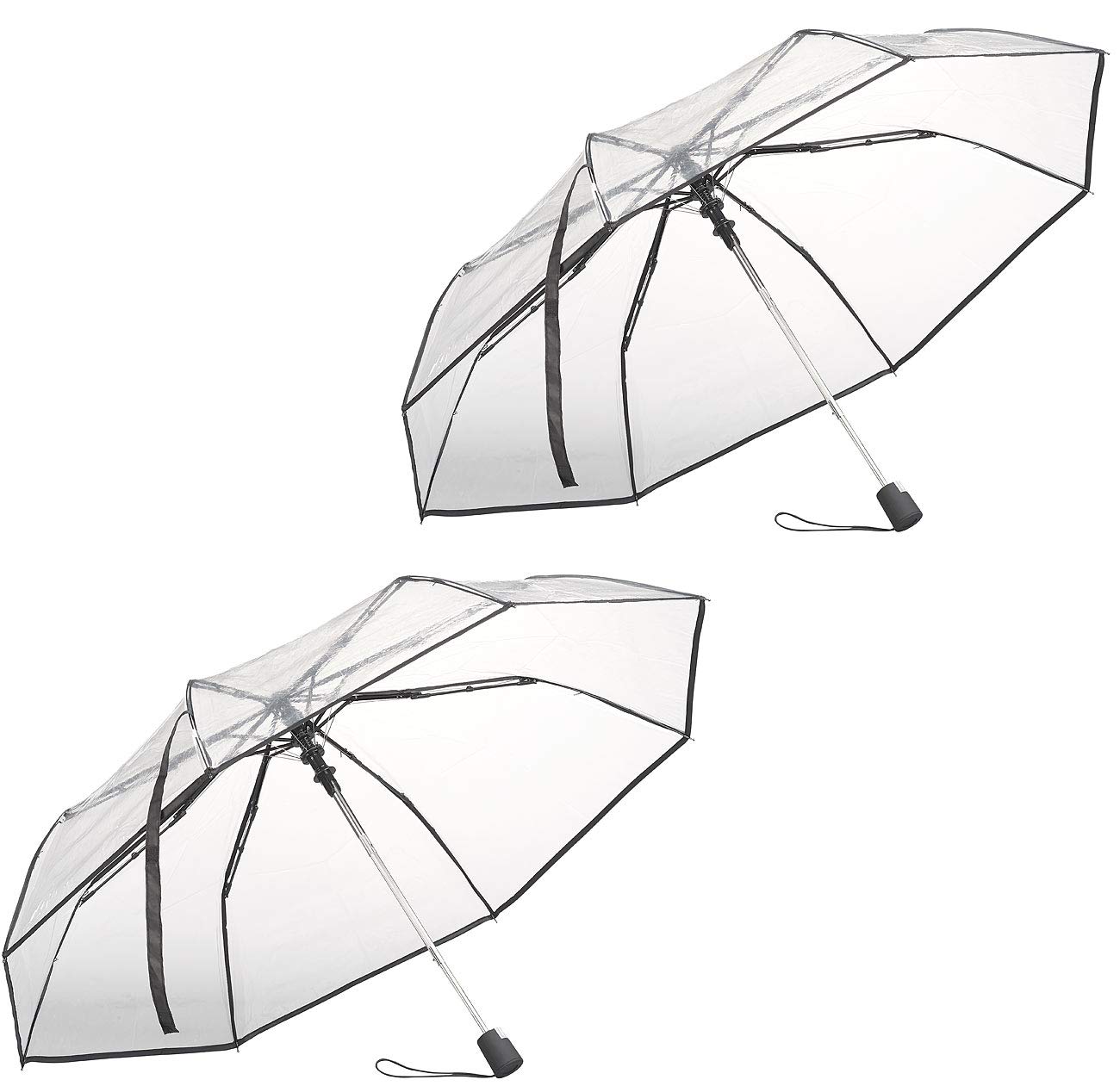 Carlo Milano Regenschirm transparent: 2er-Set Automatik-Taschenschirm mit transparentem Dach, Ø 100 cm (Damen-Regenschirm, Reise-Regenschirm, Transparenter)