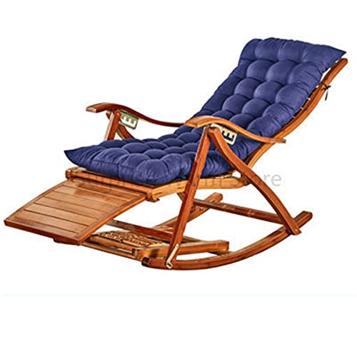 AHHYCXZ Bester Bambus-Schaukelstuhl für Erwachsene, Faule Mittagspause, klappbarer Balkon-Freizeitstuhl, Liegestuhl mit Armlehne, Fußstütze, Lounge-Stuhl (Farbe: mit kurzem Polster A4) charitable