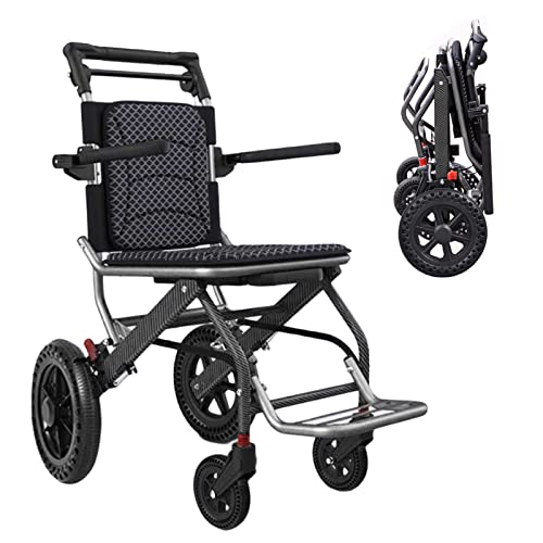 Ultraleicht Rollstuhl Faltbar Leicht Reiserollstuhl, Kleiner Rollstühle für die Wohnung und Unterwegs, Transportrollstuhl mit Neue Bremsen, Aluminium, 8.7 kg