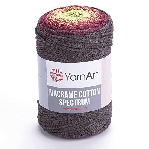 Yarn Art Makramee-Baumwollspektrum-Makramee-Kordel 250 g, 246 Yds 80% Baumwolle, Makramee-Seil, mehrfarbig, Makramee-Garn, Gewicht Kammgarn – Aran(4) (1305)