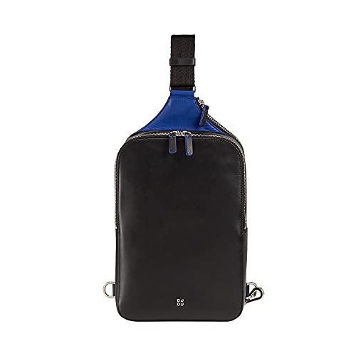 DUDU Sling-Bag in Leder für Herren, Tablet-Rucksack, Brusttasche mit Reißverschluss und verstellbarem Trageriemen Schwarz