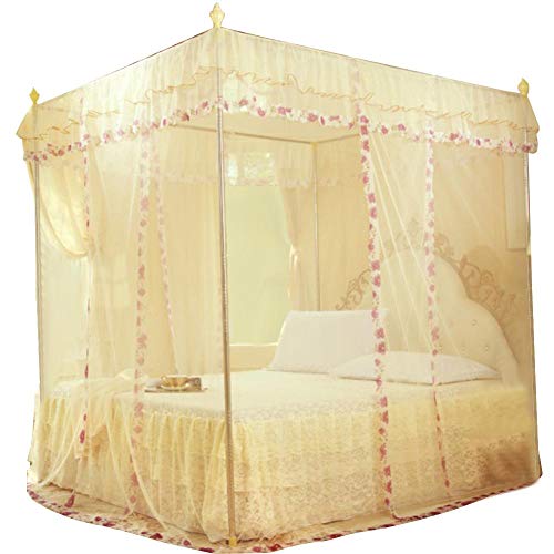 TOPINCN Luxury Princess Moskitonetz Baldachin mit Öffnungen auf 3 Seiten Bettvorhang für Mädchen, Kingsize-Betten, mühelose Montage 120 * 200 * 200 gelb