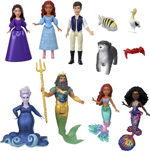 Disney „Arielle, die Meerjungfrau“ Land & Meer Arielle Ultimatives Geschichten-Set mit 7 kleinen Puppen und 4 Freundefiguren, darunter Arielle-Puppen in Menschen- und Meerjungfrauengestalt, HND30