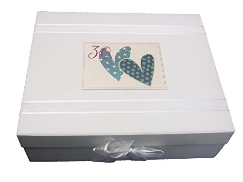 White Cotton Cards SSHA30X Erinnerungsschachtel mit Aufschrift"30", Aufschrift"Love Hearts"