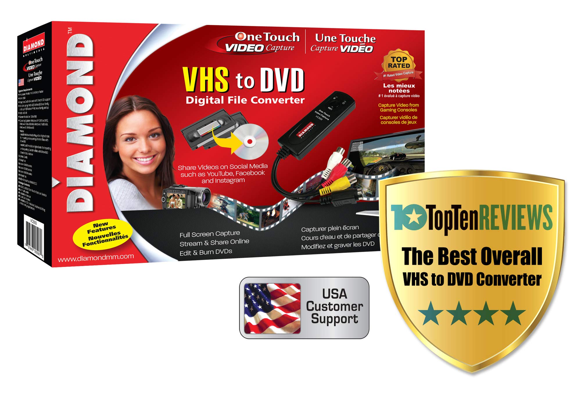 Diamond Multimedia Diamant VC500 Adapterkabel zum Überspielen von VHS-Videos auf DVD, USB 2.0, für Win7, Win8 & Win10