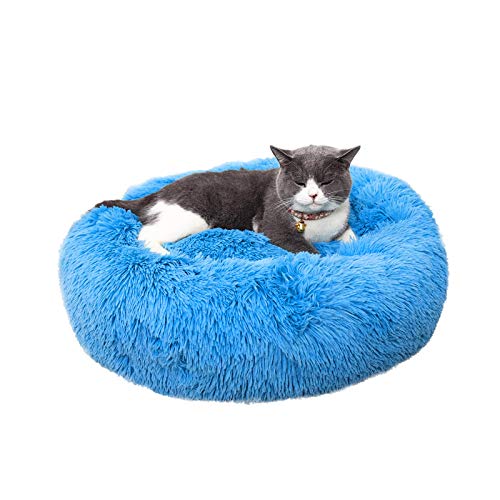pawstrip Flauschiges Hundebett, rund, Plüsch, waschbar, Haustierbett, selbstwärmend, Donut, beruhigend, für kleine, mittelgroße und große Hunde und Katzen (blau)