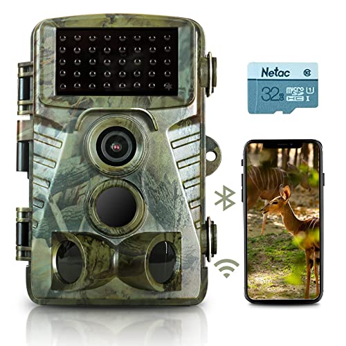 Wildkamera WLAN 4K 32MP, HuntMax Wildkamera mit Bewegungsmelder Nachtsich, Wildkamera Handyübertragung, 120° Erfassungswinkel und 0,2s Schnelle Trigger Geschwindigkeit, Wildkamera mit SD Karte 32GB