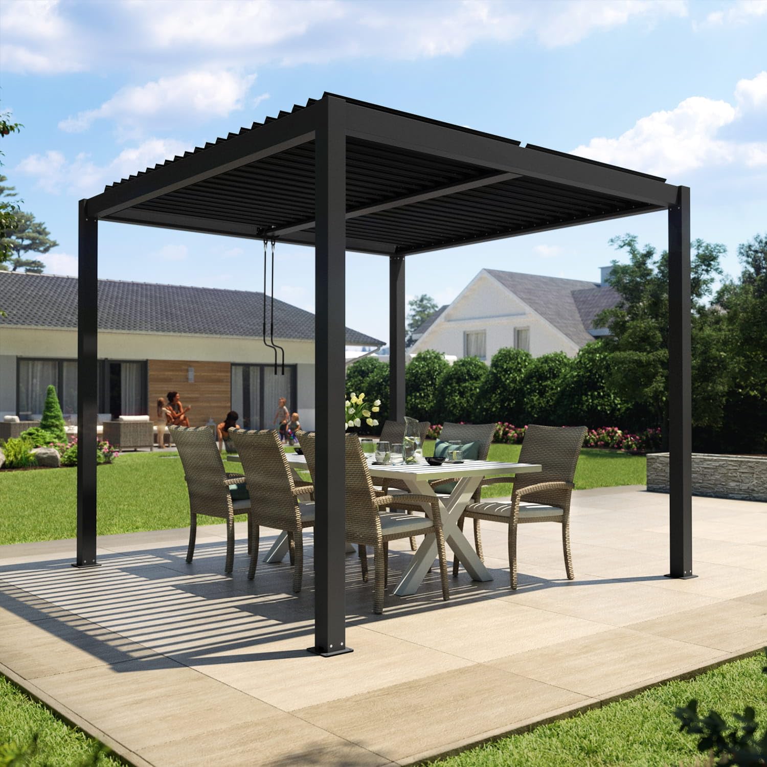 empasa Premium Pergola aus Aluminium Terrassenüberdachung mit Lamellendach 'Zeus' Pavillon Gartenpavillon Terrassenpavillon Überdachung, freistehend, bioklimatisch, in Zwei Größen